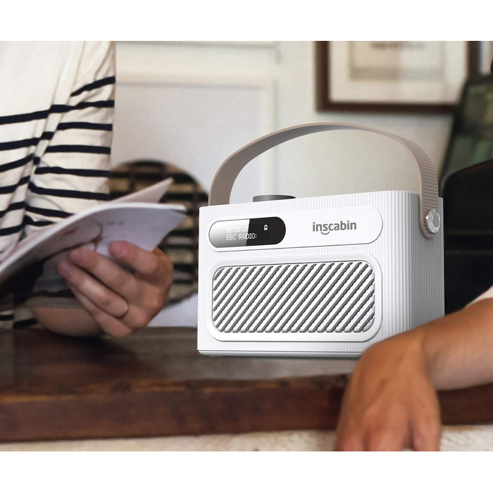 Inscabin M60: Портативне DAB/DAB+ FM-радіо з Bluetooth, стерео та подвійним будильником. Акумуляторний, стильний дизайн (білий)