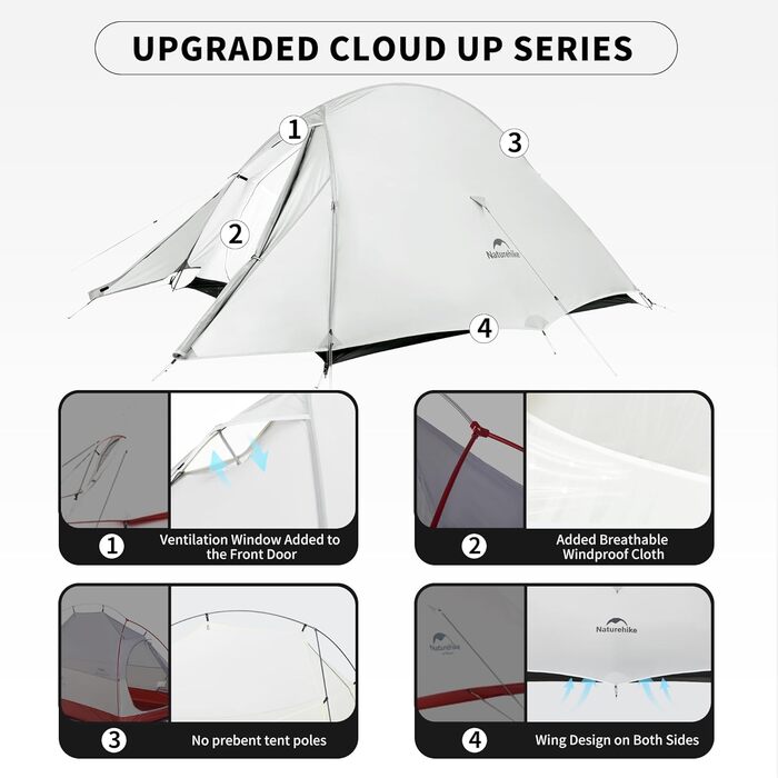 Намет Naturehike Cloud Up Pro 2 особи, легкий туристичний намет для кемпінгу, водонепроникний, сірий