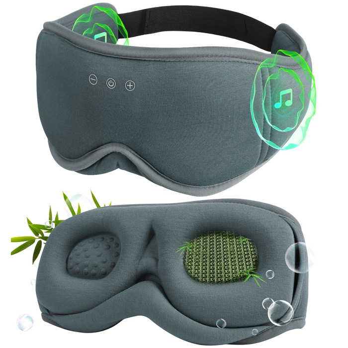 Маска для сну з навушниками Bluetooth Dolida, 3D бамбукова маска для очей, сіра. Бездротові навушники для сну для жінок та чоловіків з мікрофоном