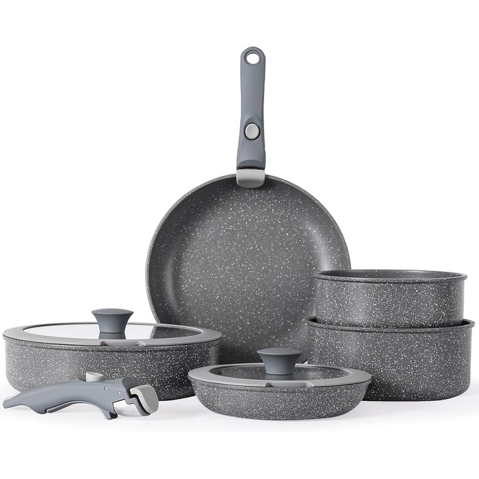 Набір посуду з керамічним покриттям 9 предметів, антипригарний, для індукції та духовки, без PFOA та PTFE, сірий