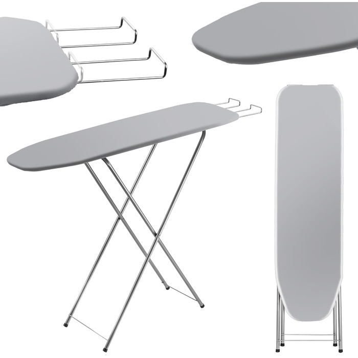 Прасувальна дошка KADAX з полицею, 104x30 см, з підставкою для праски, компактна станція для прасування з підкладкою з піни (Сірий)