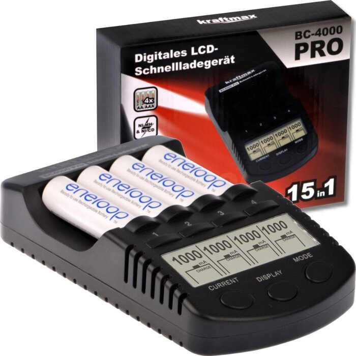 Зарядний пристрій Kraftmax BC-4000 Pro для NiMH AA/AAA акумуляторів з LCD, USB, функцією розряду та відновлення