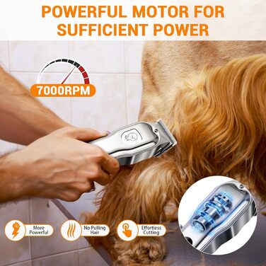 Машинка для стрижки собак і котів, професійна, з 4 насадками, потужний мотор, для тіла, обличчя, вух, лап (срібна)