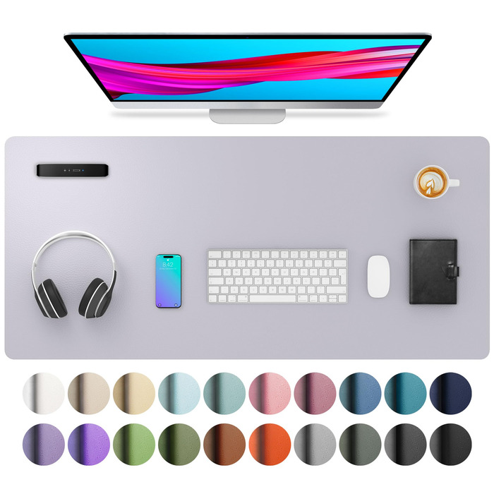 Офісний килимок для миші Aothia з натуральної шкіри 91x43 см, лавандово-сірий - захист столу, підкладка для ноутбука