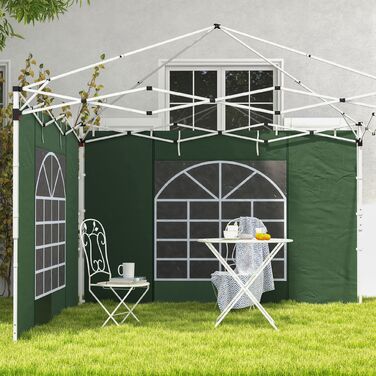 Outsunny 2-Piece Side Panels for Gazebo 3x3/3x6 m, Side Wall with Window and Velcro Closure, Waterproof Side Walls Made of Oxford Fabric, as Wind and Privacy Barrier for Party Tent, Green | Aosom