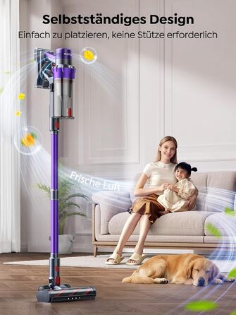 SMOTURE Бездротовий акумуляторний пилосос 50 000 Па, 65 хв роботи, міні-турбонасадка, самостійна парковка, антизаплутана щітка, док-станція на стіні, для шерсті тварин/килимів/твердих поверхонь/автомобіля, модель: VAC02, темно-фіолетовий