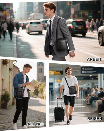 Чоловіча сумка через плече Leathario з натуральної шкіри, велика місткість, чорна