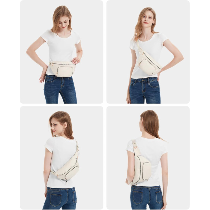 Сумка на пояс для жінок та чоловіків, стильна поясна сумка з 4 кишенями на блискавці та регульованим ремінцем, ідеальна для подорожей та піших прогулянок (Запатентовано), бежевий колір