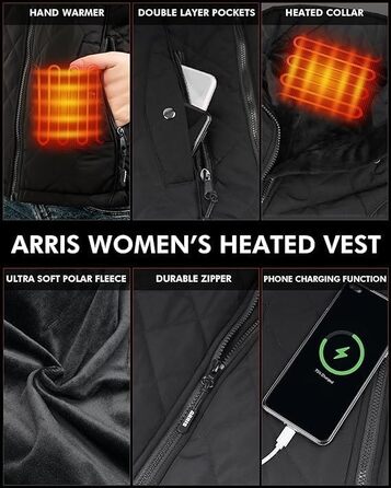 Електрична гріюча жилетка ARRIS, універсальний розмір, чорна. Підходить для відпочинку на природі, кемпінгу, походів та гольфу. В комплекті акумулятор 7.4V.