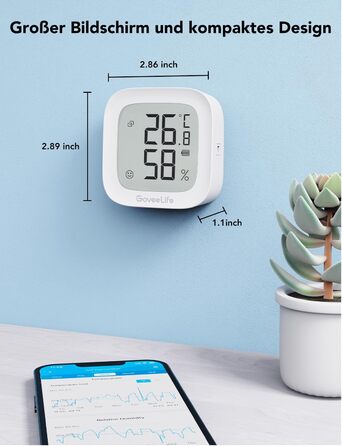GoveeLife Wi-Fi Hygrometer Thermometer, Digital Indoor Temperature and Humidity Meter with App Notifications, Alarm & Data Storage, Remote Control Suitable for Bedrooms, Wine Cellars