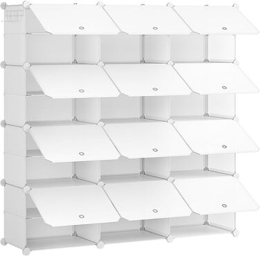 HOOBRO 8-Tier Shoe Rack, Shoe Cabinet, for 32 Pairs of Shoes, 40 x 30 x 30 cm per compartment, narrow, with doors, plastic, for living room, bedroom, hallway, entrance, White EWT28SC01G1 (12 compartments, 120 x 30 x 120 cm), White)