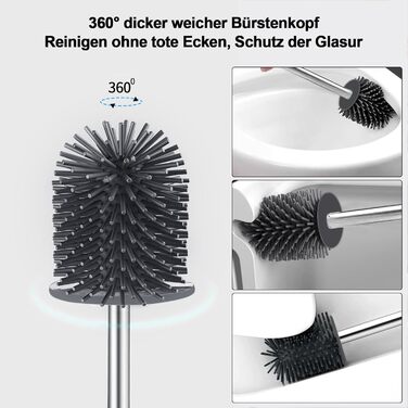 Силіконова щітка для унітазу Glowbal з контейнером, швидковисихаюча, для ванної кімнати, настінний монтаж/стоячий дизайн, білий/сірий (чорний/сірий)