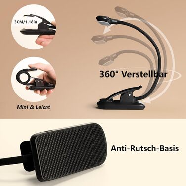 LED лампа для читання Nixtrve з кріпленням на книгу, USB-C, регулювання яскравості, 3 режими температури кольору, гнучка на 360°, для дорослих та дітей