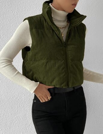 Жіноча куртка Gihuo з короткими рукавами, з капюшоном, на блискавці, з утеплювачем, оливковий колір (L)