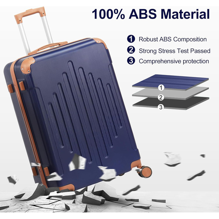 Набір валіз LEADZM 3 шт. з захистом кутів, ABS, телескопічний ручка, ручна поклажа, контрастне кольорове рішення (кремово-білий)