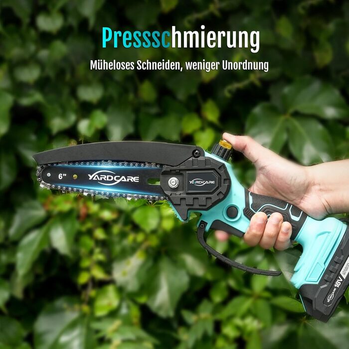 Mini акумуляторна ланцюгова пила Yardcare 6 дюймів з автоматичним змащенням, акумулятор та зарядний пристрій, для обрізки гілок та дерева
