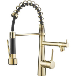 Змішувач кухонний LED з висувною насадкою, 360° поворот, 2 виходи, хром, для кухні, високий тиск, з підсвіткою, преміум-якість