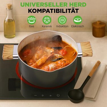 Набір посуду NutriChef 14 предметів для індукції: антипригарне керамічне покриття, знімні ручки, скляні кришки, компактне зберігання, рівномірний нагрів (чорний)