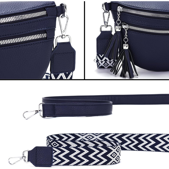 Сумка поясна жіноча бежева через плече кросбоді середнього розміру з відділенням для карток та 2 ремінцями, жіноча сумка (Темно-синя)