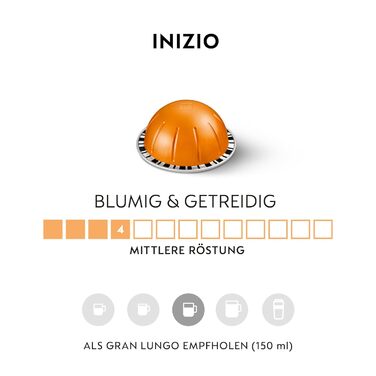 Кава Nespresso Vertuo Inizio Arabica, м'який обсмажування, 100 капсул для Gran Lungo (150 мл)