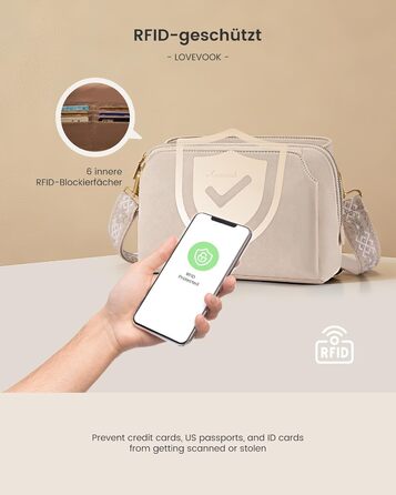 Сумка жіноча LOVEVOOK через плече, бежева: кросбоді, сумка середнього розміру, RFID-захист, 2 ремені 25x15x9 см