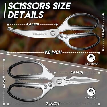 Набір кухонних ножиць DRAGON RIOT Stabile: 2 шт. з японської сталі, для м'яса та птиці, чорний колір, з нержавіючої сталі