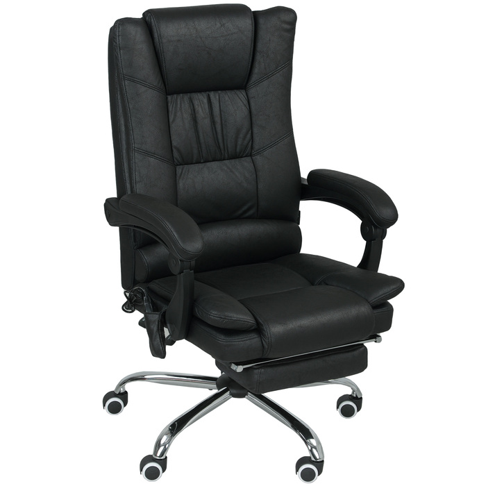 Vinsetto Office Chair with Vibration Massage, Ergonomic Executive Chair with Lumbar Warmer, Reclining Function, Footrest, Adjustable Height Desk Chair, Swivel Chair with Side Pocket, Black | Aosom