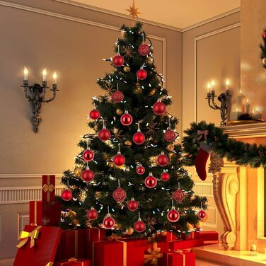 Новорічні кулі 50 шт. 3/4/6 см, блискучі кулі для прикраси ялинки, пластикові, червоні