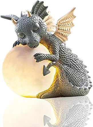 Decorative Dragon Figurine with Round Light, Dragon Figures Garden Decor for Outdoors, Decorative Dragon Garden Dragon for Balcony, Garden Decor Lucky Dragon for Men Women Girlfriend Mom Birthday