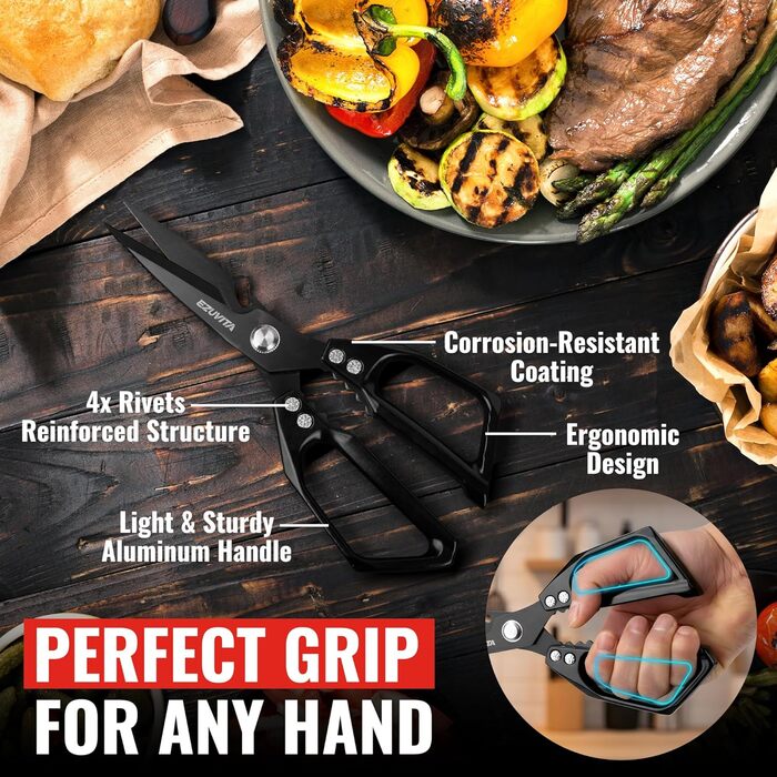 Кухонні ножиці 5-в-1 з пінцетом, титанове покриття, нержавіюча сталь, для птиці, риби, м'яса, чорний колір