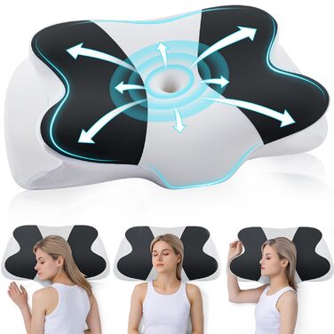 Подушка для шиї DONOMA з піни Memory Foam, ортопедична для сну на боці, спині та животі (чорна, прямокутна, 62x37x12 см)