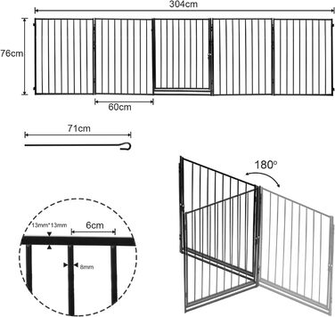 Захисне ґратка для каміну, 310 см, металева перегородка з дверима, захист для печі, дитячий ворота, захист тварин, захист для дітей, білий 310 см (304 см чорний)