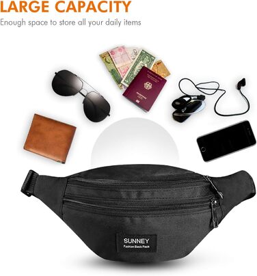 Поясна сумка SUNNEY для жінок та чоловіків, водонепроникна, з декількома кишенями, регульованим ременем. Підходить для спорту, подорожей, бігу, піших прогулянок та велоспорту