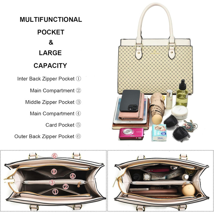 Стильна жіноча сумка-шопер KURGOOL з двоколірної шкіри бежевого кольору, дизайнерська сумка через плече з ручками