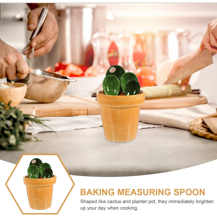 Cabilock Kitchen Measuring Spoon Set Ceramic Cactus Measuring Spoons: 1 Set Cute Measuring Cups and Spoons Porcelain - - Spoon with Holder for Baking Salt Sugar Nuts Dry Ingredients a Kitchen Gadget