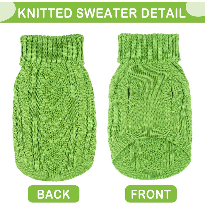 Dog sweater, dog clothing for small dogs, knitted, warm, turtleneck, puppy clothing, for small dogs, for autumn and winter, cat clothing (green, L)