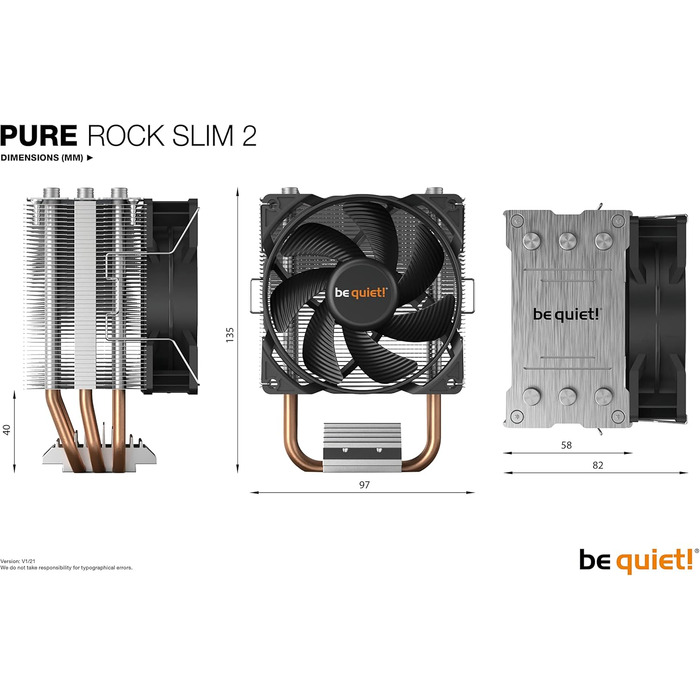 Система охолодження CPU be quiet! Pure Rock Slim 2, 130W TDP, 3 Heatpipes, 92mm вентилятор PWM, Slim Tower