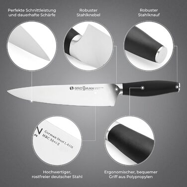 Ніж кухарський Grossman 002SH, 33 см, з нержавіючої сталі, ергономічна ручка