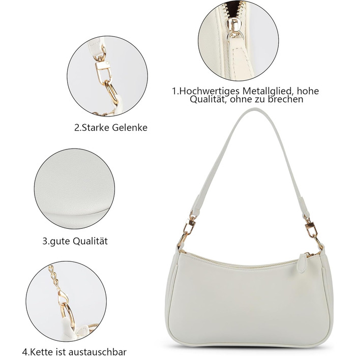 Сумка жіноча Kleine Handtasche біла: PU-шкіра, ланцюжок, ремінець через плече, 26x7x15 см