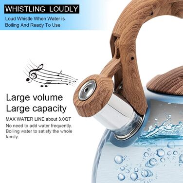 Чайник-свисток з нержавіючої сталі 3L, чайник-свисток, сучасний чайник Induktion, велика ємність для чаю та кави, підходить для всіх типів плит (зелений)