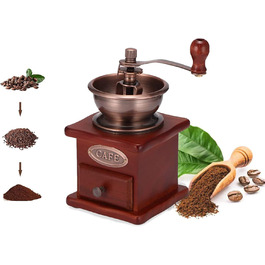 Manual Coffee Grinder Adjustable Coarseness Coffee Grinder Burr Grinder Coffee Bean Grinder Vintage Wooden Hand Grinder Handheld Coffee Grinder for Home Kitchen Office Camping Travel