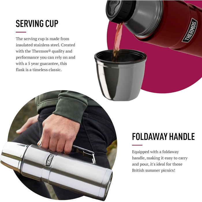King Stainless Steel Flask with Handle - 1.2L / 1200ml - Raspberry Color