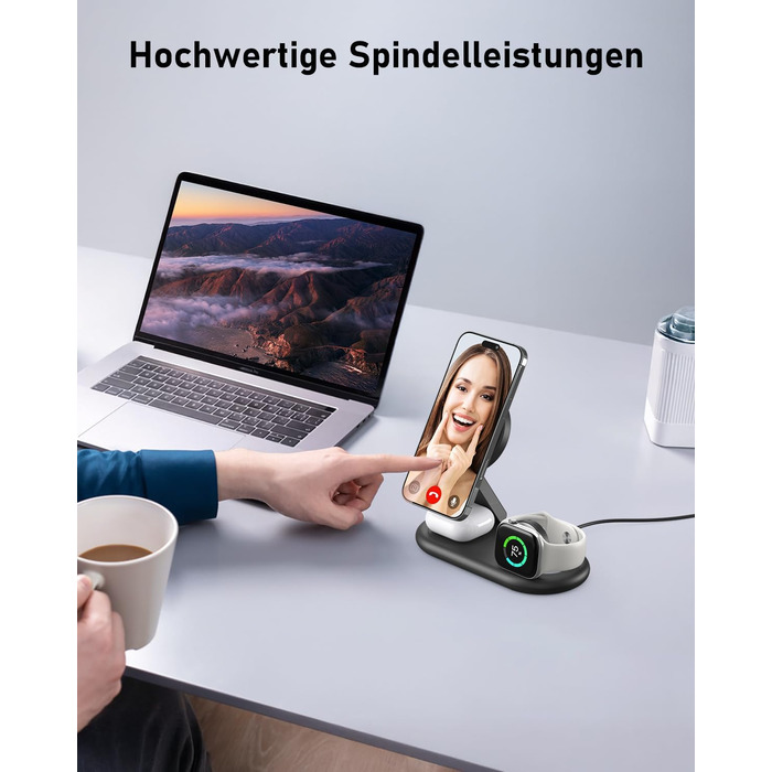 Зарядна станція 3-в-1 для Apple Watch та iPhone з MagSafe, сумісна з iPhone 17, 16, 15, 14, 13, 12, AirPods Pro (білий/чорний)