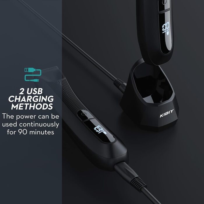 Електричний чоловічий тілобривець Kibiy з LED-підсвічуванням та дисплеєм, IPX7 водонепроникний, з двома лезами