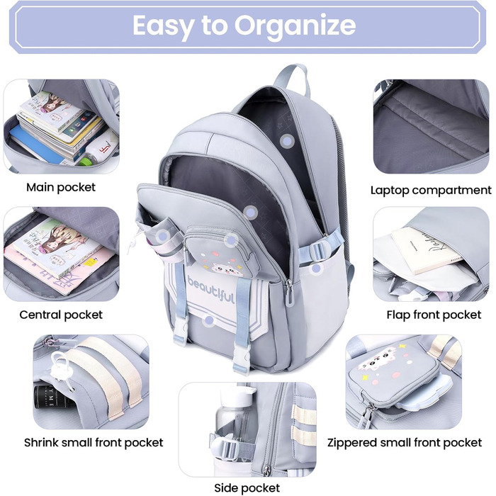 Дитячий рюкзак IvyH для дівчаток – велика місткість, водонепроникний, ідеальний для школи (блакитний)