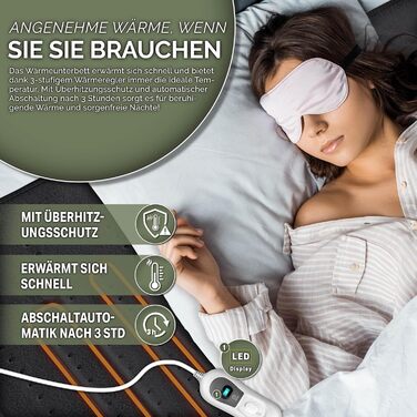 Електрична ковдра Sinnlein Doppel-Wärmeunterbett 160x140 см з автовимкненням та 2 зонами нагріву | 3 температурні режими | Підкладка під ковдру з м'якого флісу, антрацит | Без візерунку 160 x 140 см