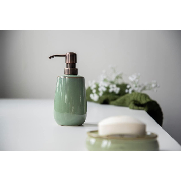 Дозатор мила WENKO Sirmione з кераміки, 430 мл, зелений/мідний, з насосом