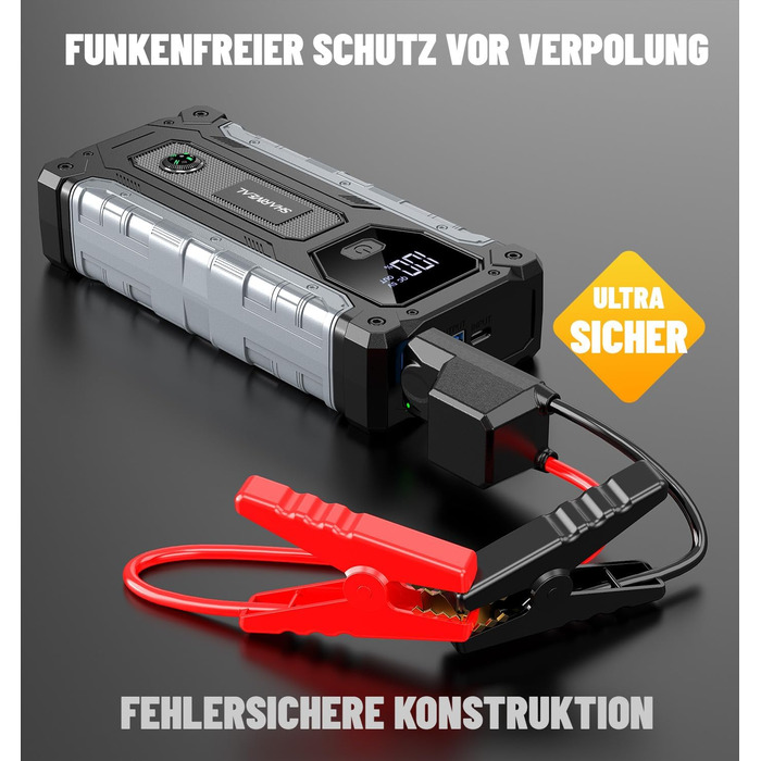 Powerbank для авто SHARMEAL 6000A: пусковий пристрій, 12V, LCD, LED, для бензинових та дизельних авто (до 10.0 л)