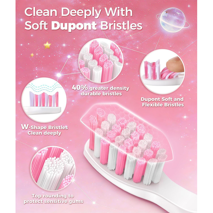 Звукова зубна щітка Schallzahnbürste для дорослих, 8 насадок, 40 000 VPM, 5 режимів, до 30 днів роботи, швидка зарядка, водонепроникна IPX7 (Рожева)