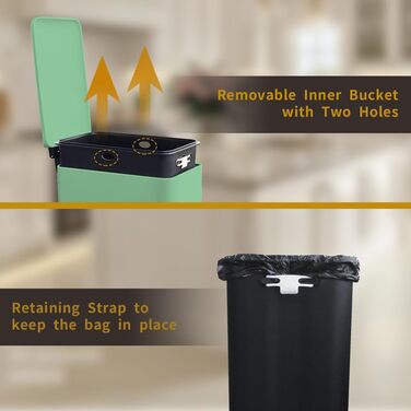 Відро для сміття кухонне 30 літрів з м'яким закриттям, зелене, з педаллю